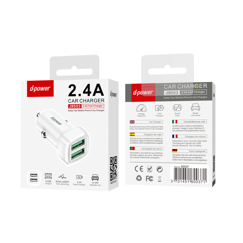 Adaptateur voiture 2 USB - Blanc Adaptateur voiture 2 USB - Blanc