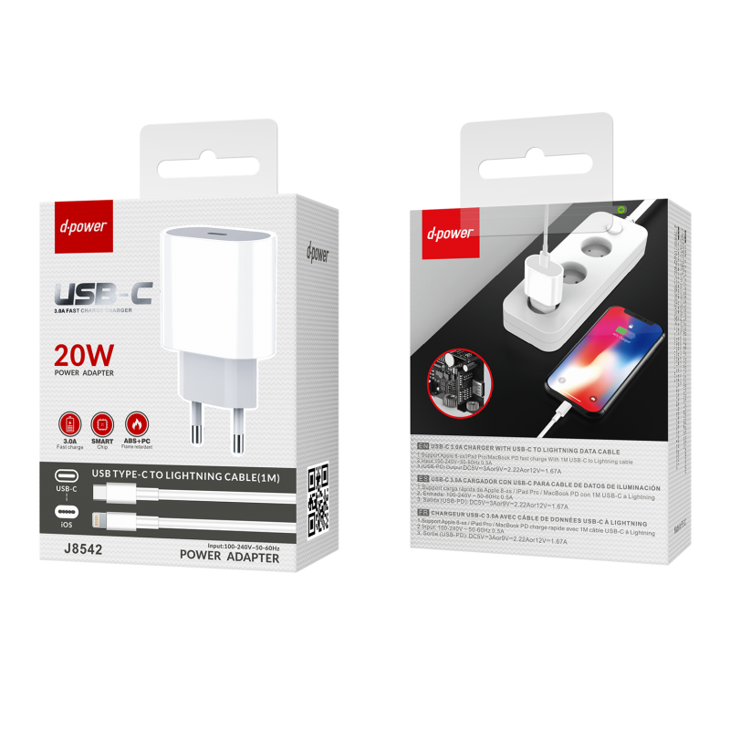 Prise Type C 18W + câble Type C vers ligthning - Blanc Prise Type C 18W + câble Type C vers ligthning - Blanc